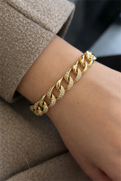 Altın Renk Taş Detaylı 14K Altın Kaplama CM Bileklik