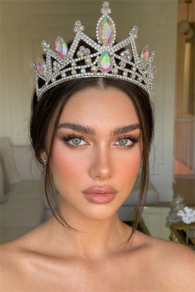 Gümüş Renk Zirkon Taşlı Gelin/Kına/Nişan/Söz Tasarım Taç