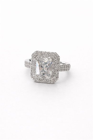 Gümüş Renk Baget Taşlı Ayarlanabilir Yüzük