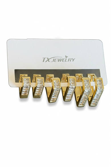 Altın Renk 6lı Taş Detaylı TX 14K Altın Kaplama Küpe Set