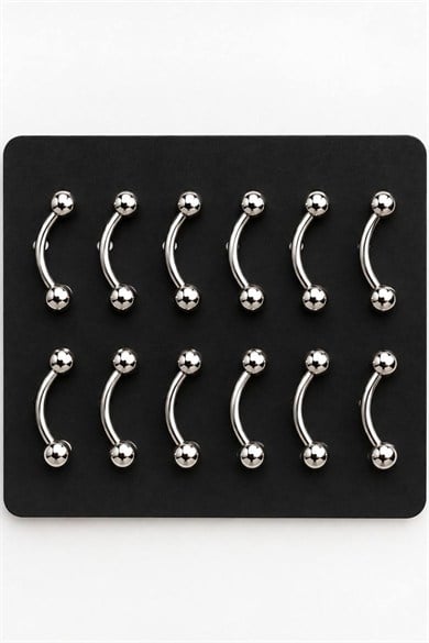 12li Gümüş Renk Cerrahi Çelik Piercing