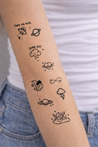 Karışık Figürlü 12 Saat Sonra Kararan Geçici Mini Dövme Tattoo