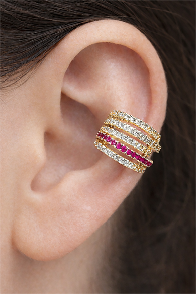 Altın Renk Taş Detaylı 14K Altın Kaplama TX Ear Cuff (Tek)