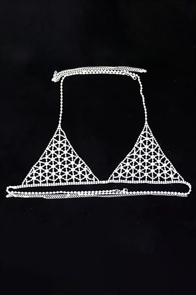 Gümüş Renk Taşlı Bikini Üstü /Bralet /Vücut Aksesuarı
