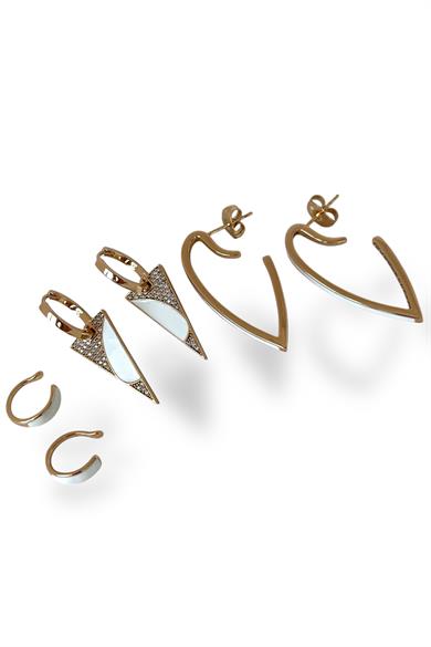 Altın Renk 6lı Çelik Xuping Küpe Ve Ear Cuff Set