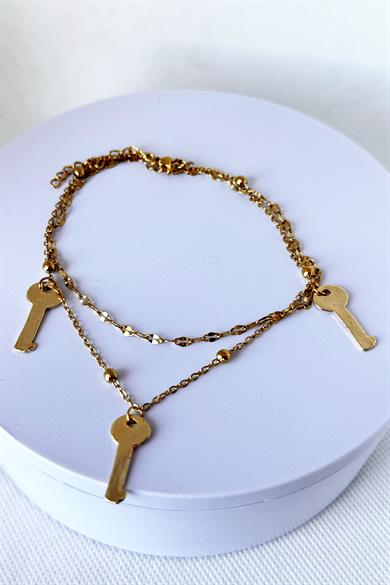 Altın Renk Anahtar Figürlü Çelik Halhal