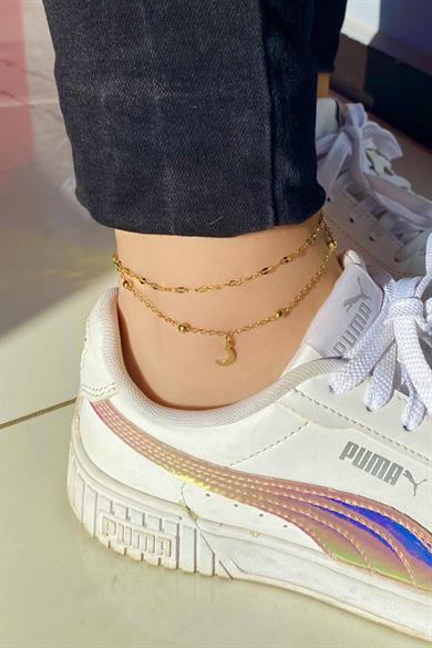 Altın Renk Ay Figürlü Çelik Halhal