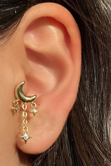 Altın Renk Yıldız Figürlü Çelik Tragus/Kıkırdak Küpe/Piercing (Tek)