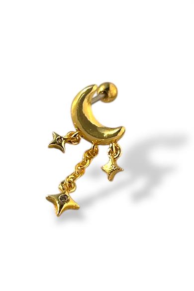 Altın Renk Yıldız Figürlü Çelik Tragus/Kıkırdak Küpe/Piercing (Tek)