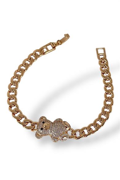 Altın Renk Ayıcık Figürlü Taş Detaylı Çelik Xupıng VİP Bileklik