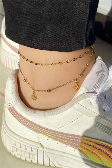 Altın Renk Çiçek Figürlü Çelik Halhal