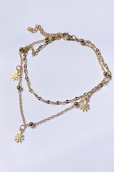 Altın Renk Çiçek Figürlü Çelik Halhal