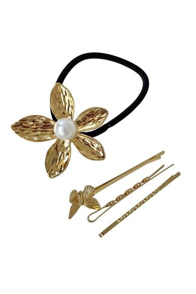 Altın Renk Çiçek Figürlü Lastik Toka Ve Tel Toka Set