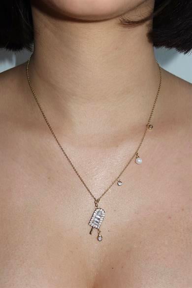 Altın Renk Dondurma Figürlü İnci Detaylı Çelik Xuping Kolye