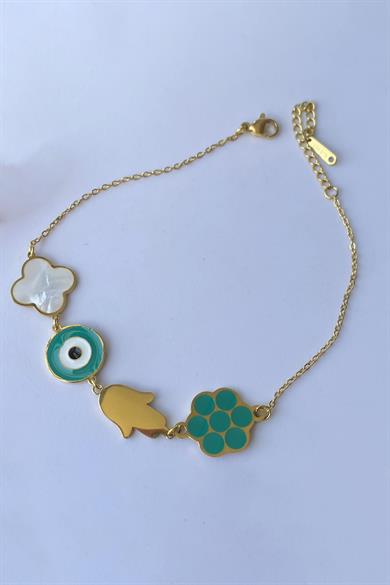 Altın Renk El Figürlü Çelik Halhal