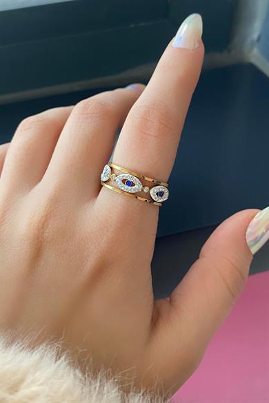 Altın Renk Göz Figürlü Çelik Ayarlanabilir Yüzük