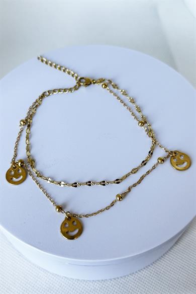 Altın Renk Gülen Yüz Figürlü Çelik Halhal