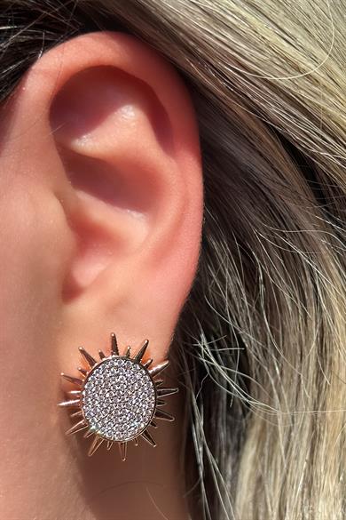 Altın Renk Güneş Figürlü Taş Detaylı Çelik Xupıng VİP Küpe