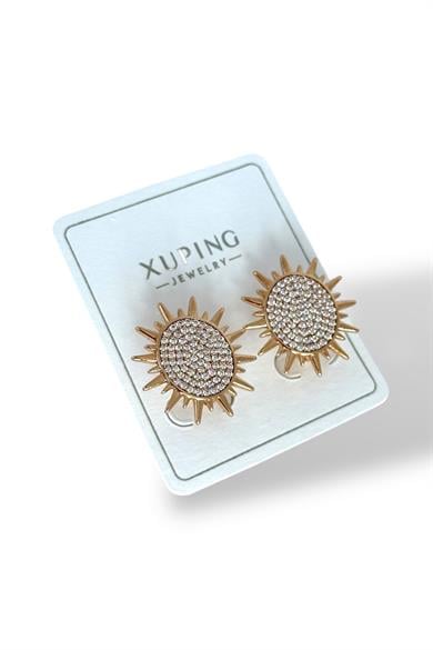 Altın Renk Güneş Figürlü Taş Detaylı Çelik Xupıng VİP Küpe