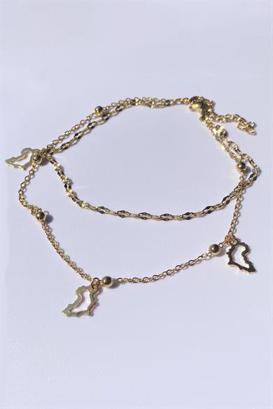 Altın Renk Harita Figürlü Çelik Halhal