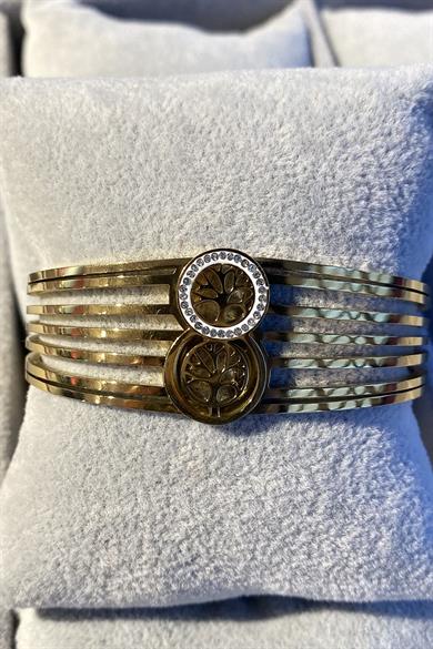 Altın Renk Hayat Ağacı Figürlü Çelik Kelepçe Bileklik