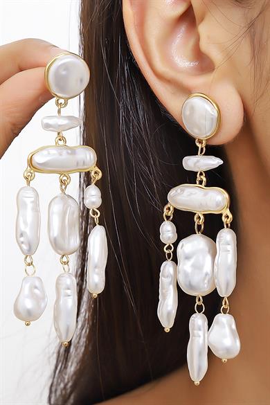 Altın Renk İnci Detaylı Abiye Küpe (Çift)