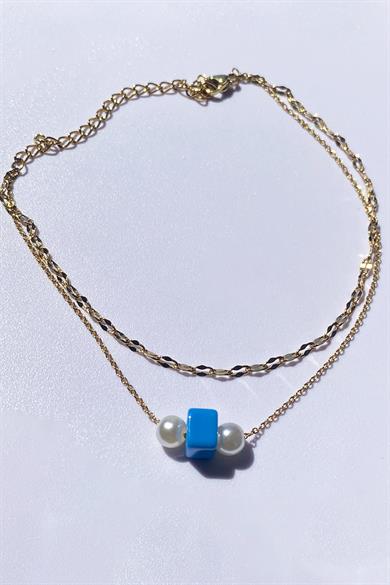 Altın Renk İnci Detaylı Çelik Halhal