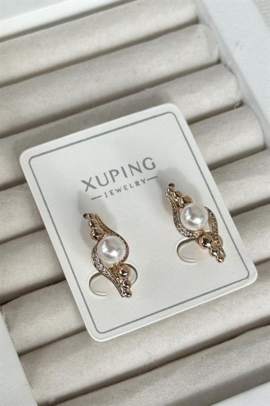 Altın Renk İnci Detaylı Çelik Xuping Küpe (Çift)