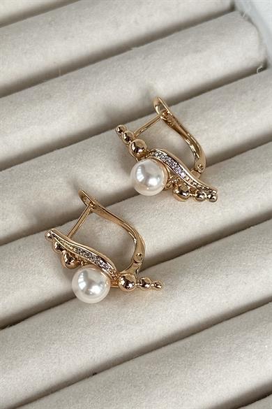 Altın Renk İnci Detaylı Çelik Xuping Küpe (Çift)