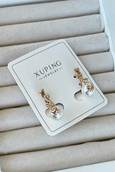 Altın Renk İnci Detaylı Çelik Xupıng VİP Küpe