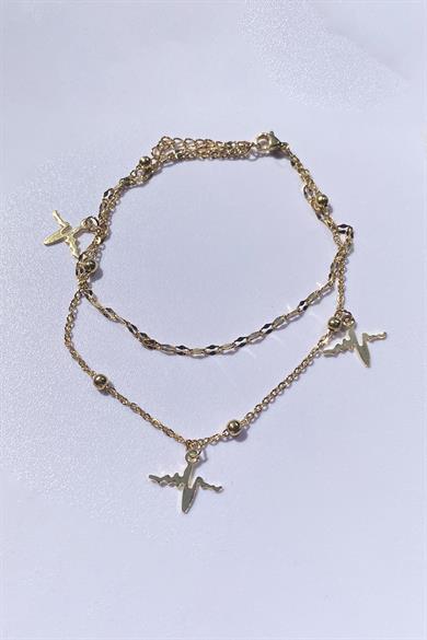 Altın Renk Kalp Atışı Figürlü Çelik Halhal