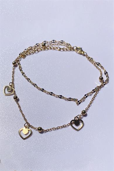 Altın Renk Kalp Figürlü Çelik Halhal