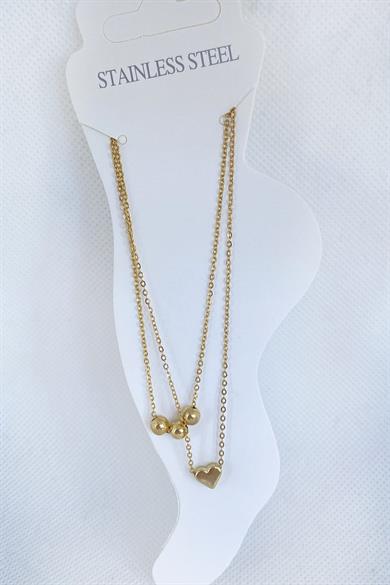 Altın Renk Kalp Figürlü Çelik Halhal