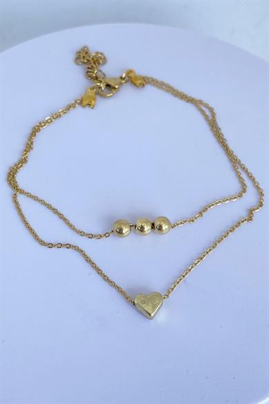 Altın Renk Kalp Figürlü Çelik Halhal