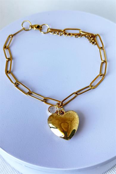 Altın Renk Kalp Figürlü Çelik  halhal