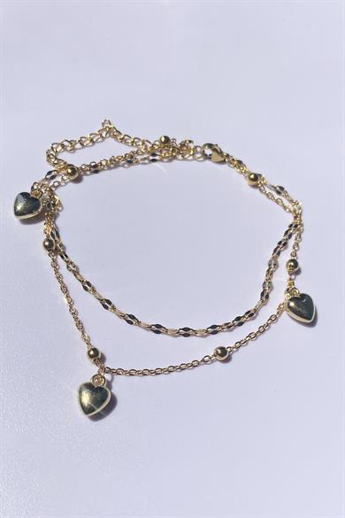 Altın Renk Kalp Figürlü Çelik Halhal