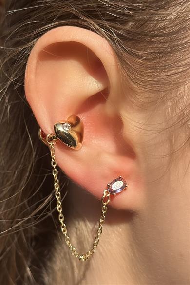 Altın Renk Kalp Figürlü Ear Cuff Küpe (Tek)