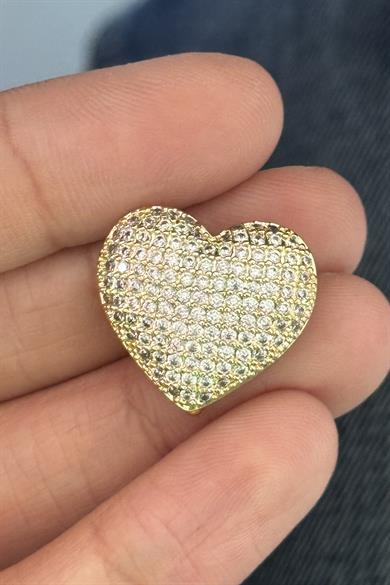Altın Renk Kalp Figürlü Taş Detaylı Ajda Charm / Kolye/ Bileklik Ucu