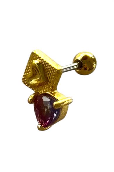 Altın Renk Kalp Figürlü Taş Detaylı Cerrahi Çelik Tragus/Kıkırdak Küpe/Piercing (Tek)