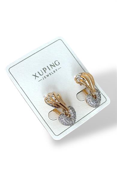 Altın Renk Kalp Figürlü Taş Detaylı Çelik Xupıng Küpe (Çift)