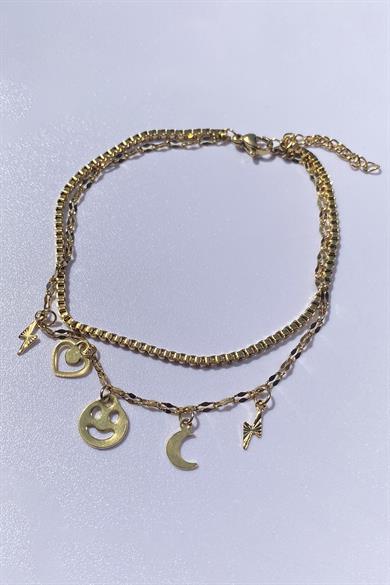 Altın Renk Karışık Figür Çelik Halhal