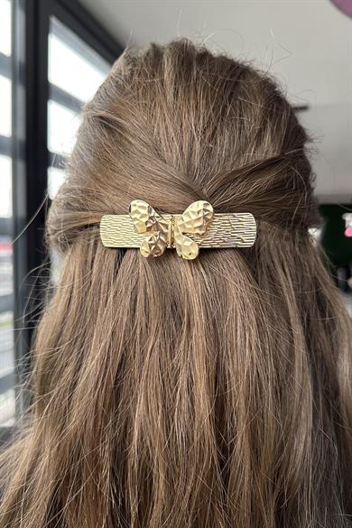 Altın Renk Kelebek Figürlü Metal Otomat Toka