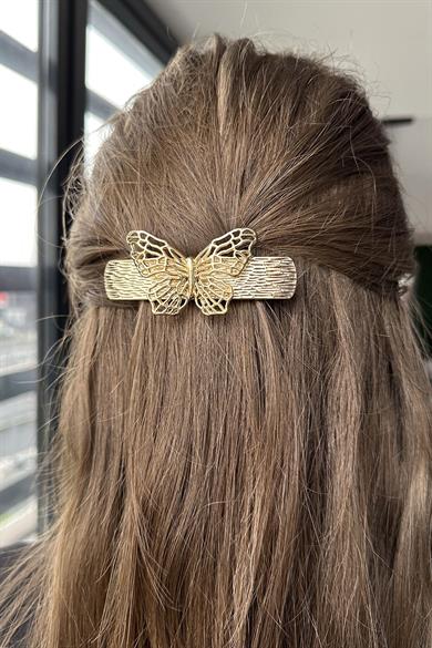 Altın Renk Kelebek Figürlü Metal Otomat Toka