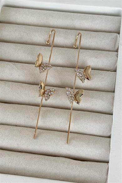 Altın Renk Kelebek Figürlü Taş Detaylı Çelik Xuping Küpe (Çift)