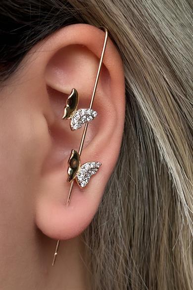 Altın Renk Kelebek Figürlü Taş Detaylı Çelik Xuping Küpe (Çift)