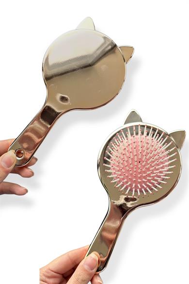 Altın Renk Kulak Figürlü Saç Tarama Fırçası/ Tarak