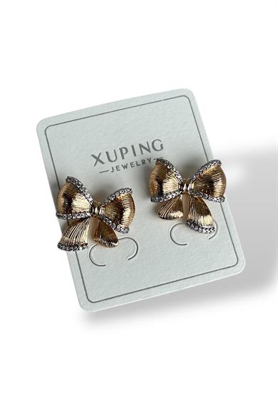 Altın Renk Kurdele Figürlü Taş Detaylı Çelik Xupıng VİP Küpe