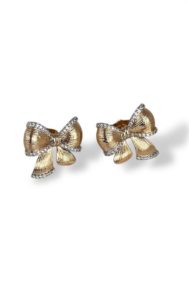 Altın Renk Kurdele Figürlü Taş Detaylı Çelik Xupıng VİP Küpe