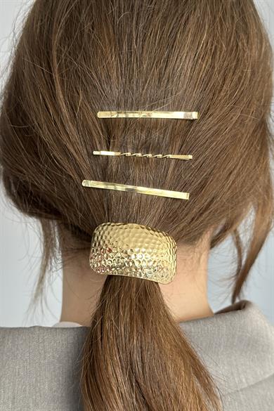 Altın Renk Metal Detaylı Lastik Ve Tel Toka Set