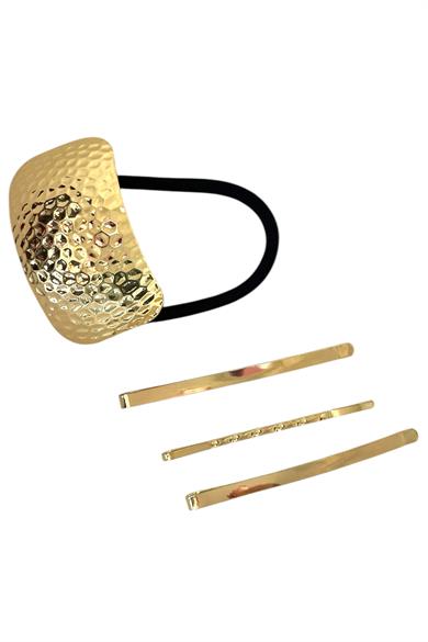 Altın Renk Metal Detaylı Lastik Ve Tel Toka Set
